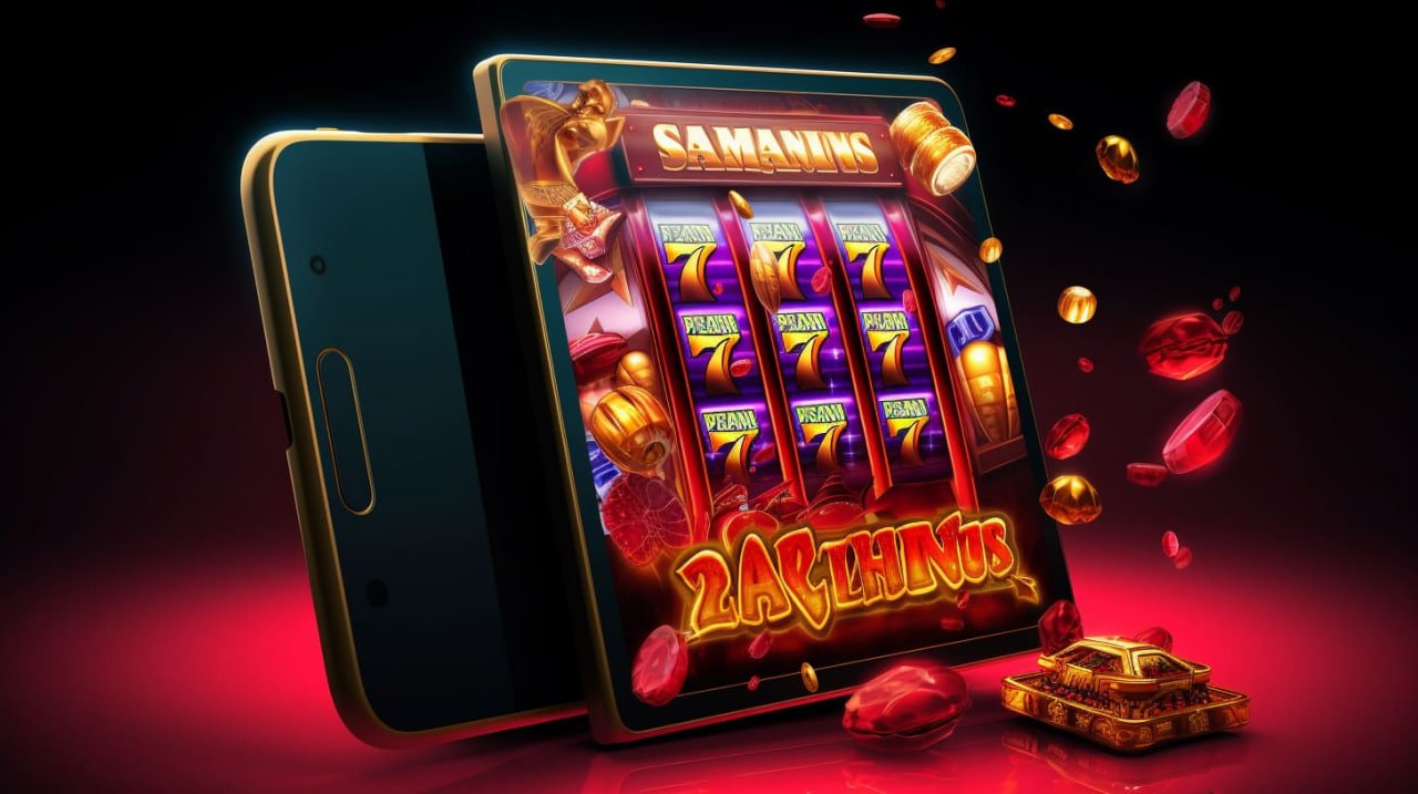 Layar menampilkan berbagai pilihan slot kasino dan permainan live casino